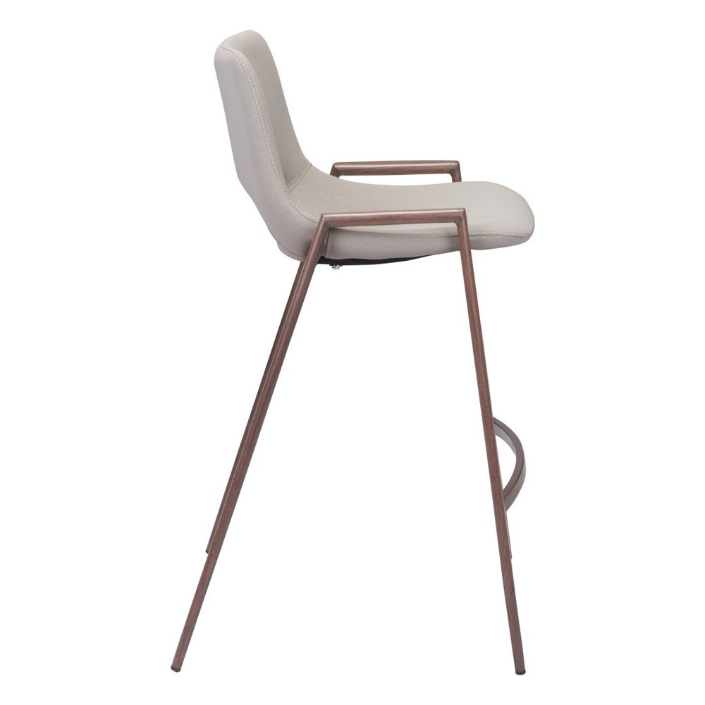 Set of Two 26" Beige And Brown Faux Leather And Steel Low Back Counter Height Bar Chairs