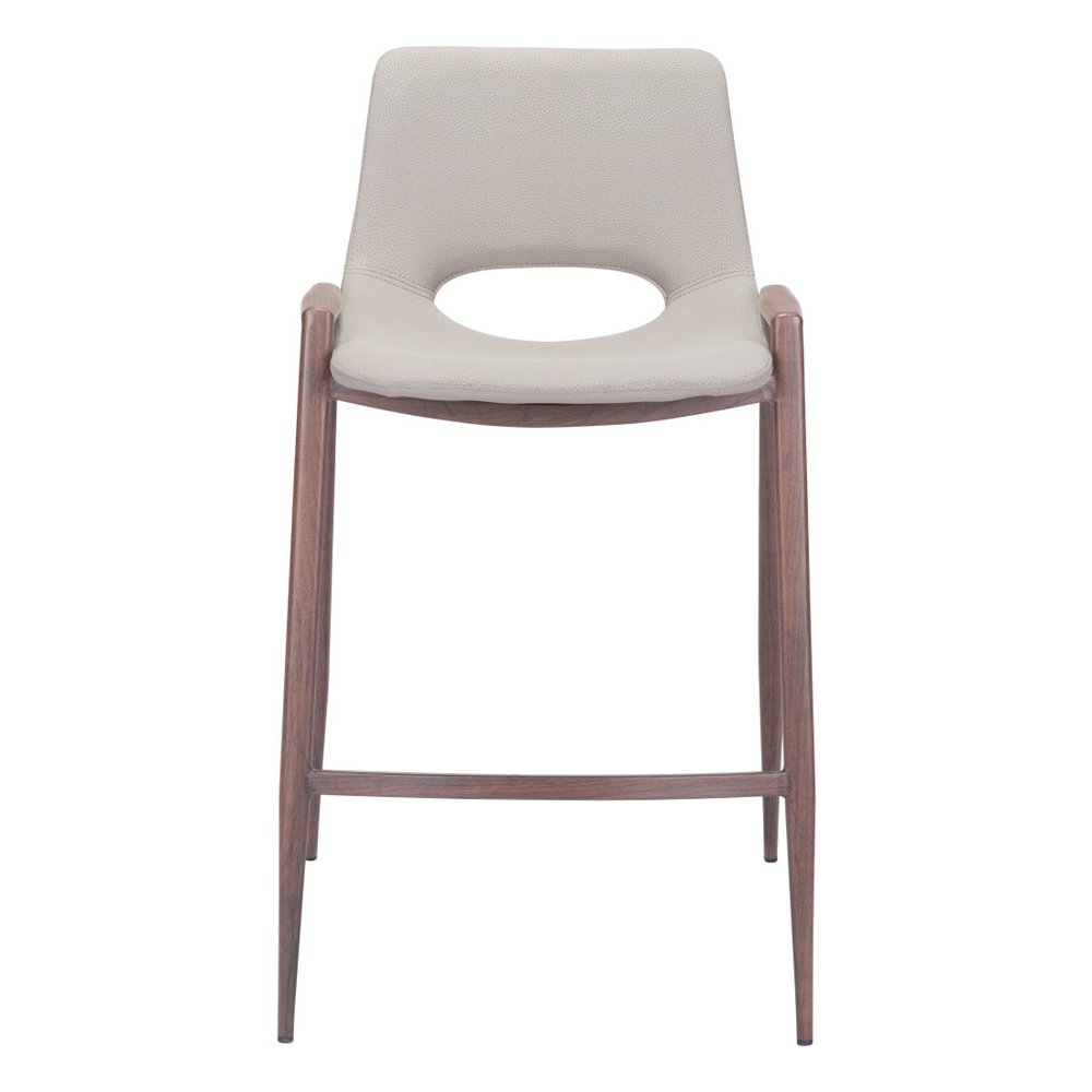 Set of Two 26" Beige And Brown Faux Leather And Steel Low Back Counter Height Bar Chairs