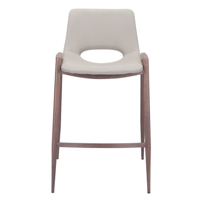 Set of Two 26" Beige And Brown Faux Leather And Steel Low Back Counter Height Bar Chairs