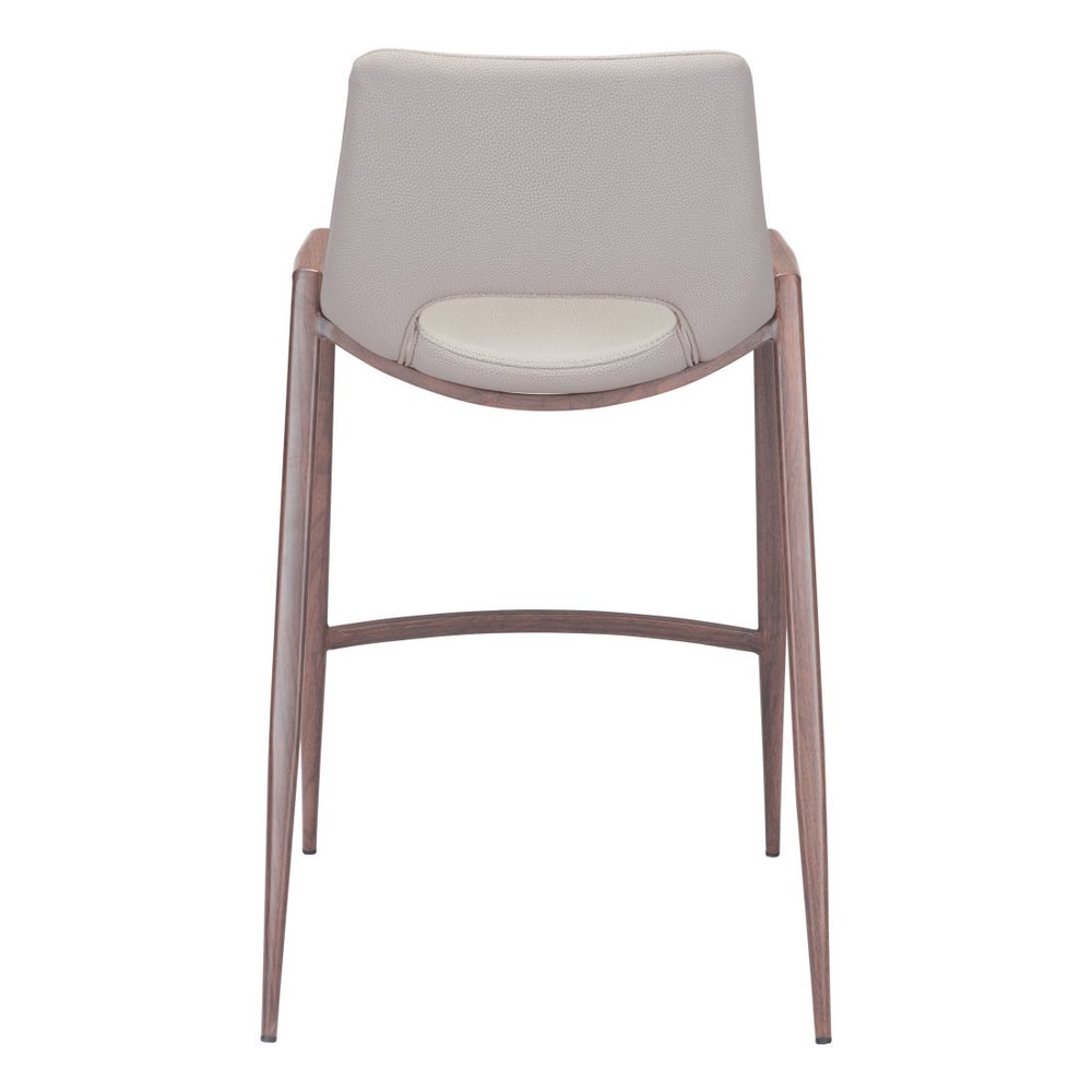 Set of Two 26" Beige And Brown Faux Leather And Steel Low Back Counter Height Bar Chairs