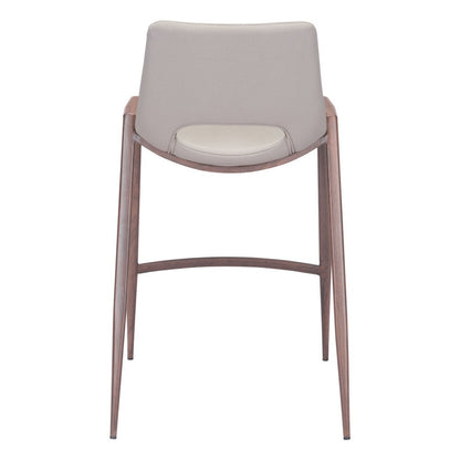 Set of Two 26" Beige And Brown Faux Leather And Steel Low Back Counter Height Bar Chairs