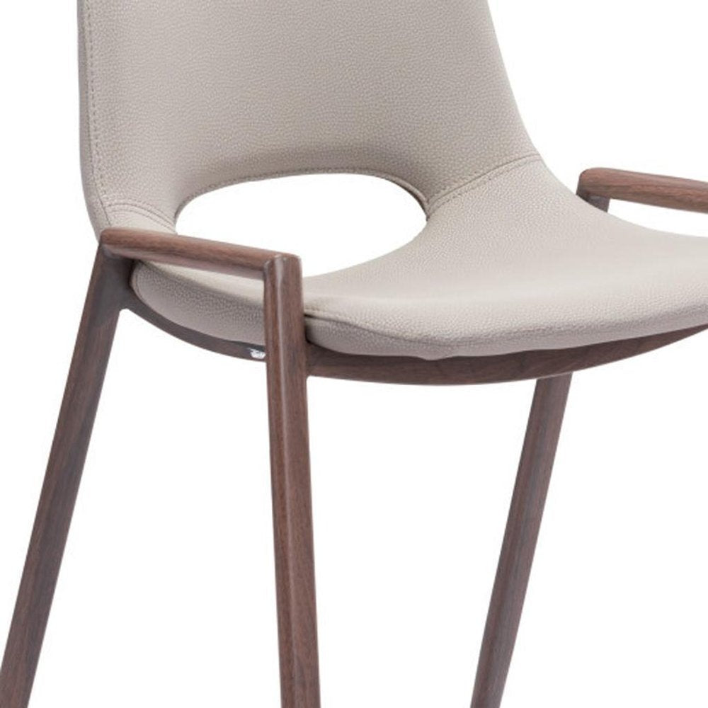 Set of Two 26" Beige And Brown Faux Leather And Steel Low Back Counter Height Bar Chairs