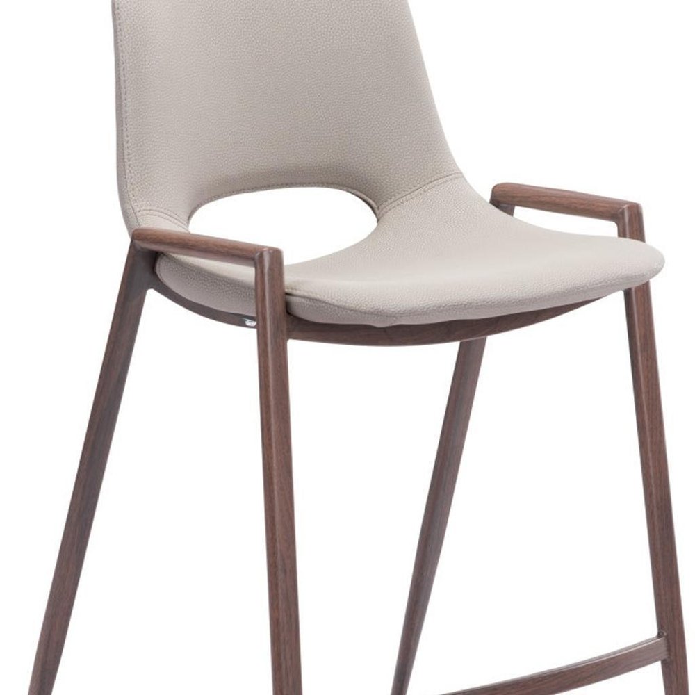 Set of Two 26" Beige And Brown Faux Leather And Steel Low Back Counter Height Bar Chairs