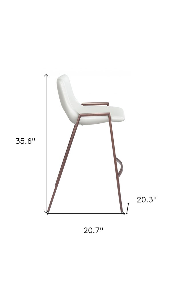 Set of Two 26" White And Brown Faux Leather And Steel Low Back Counter Height Bar Chairs