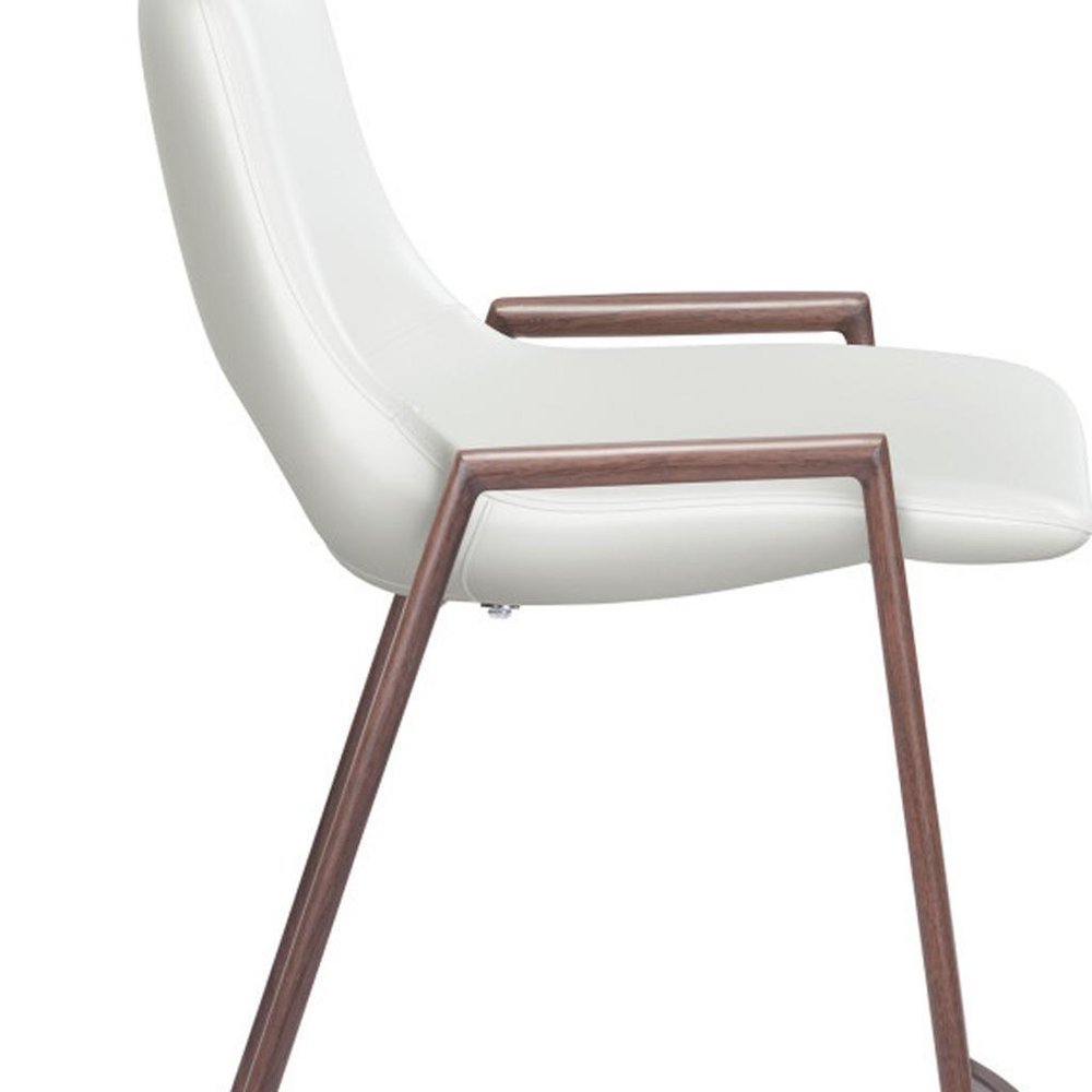 Set of Two 26" White And Brown Faux Leather And Steel Low Back Counter Height Bar Chairs