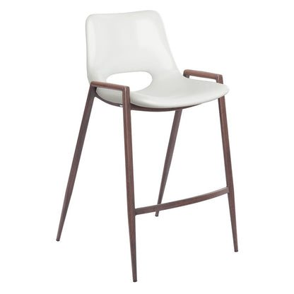 Set of Two 26" White And Brown Faux Leather And Steel Low Back Counter Height Bar Chairs