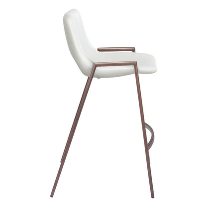 Set of Two 26" White And Brown Faux Leather And Steel Low Back Counter Height Bar Chairs
