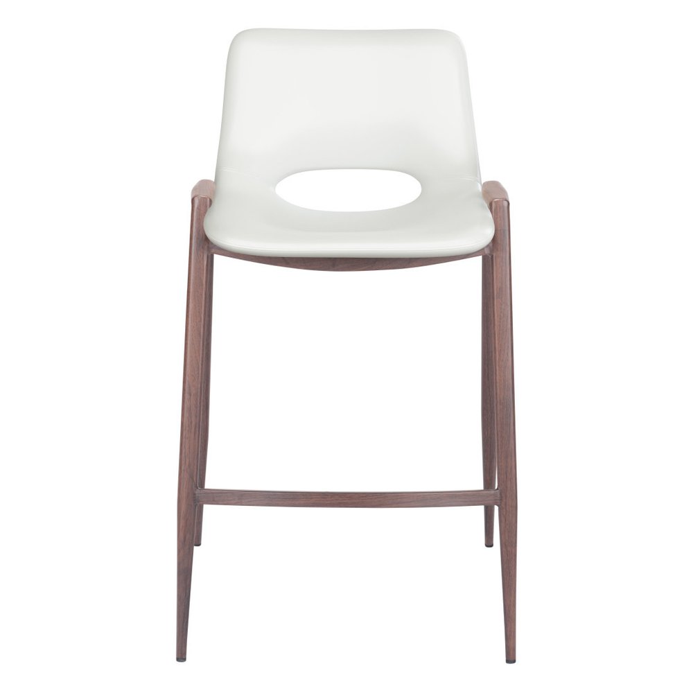 Set of Two 26" White And Brown Faux Leather And Steel Low Back Counter Height Bar Chairs