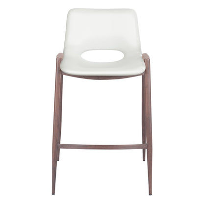 Set of Two 26" White And Brown Faux Leather And Steel Low Back Counter Height Bar Chairs