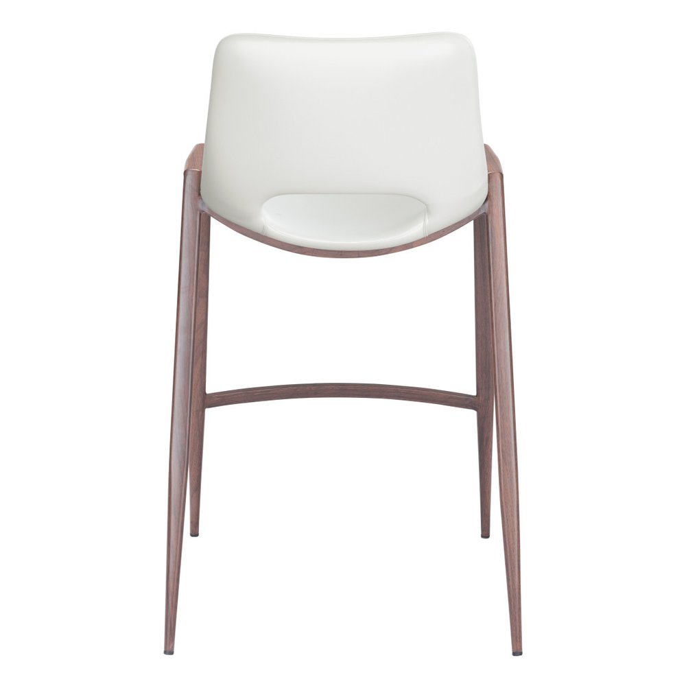 Set of Two 26" White And Brown Faux Leather And Steel Low Back Counter Height Bar Chairs