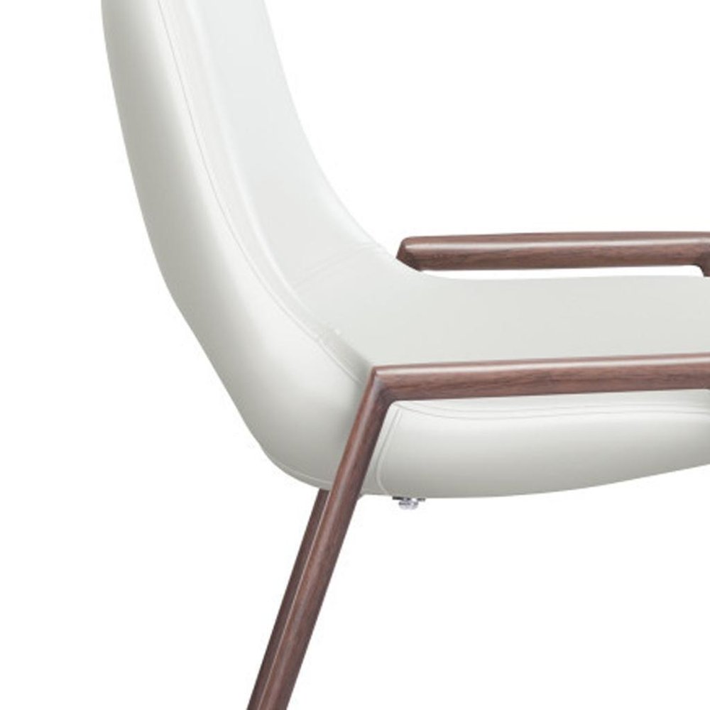 Set of Two 26" White And Brown Faux Leather And Steel Low Back Counter Height Bar Chairs
