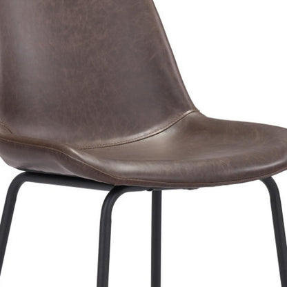 26" Brown And Black Faux Leather And Steel Low Back Counter Height Bar Chair