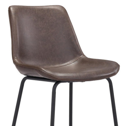 26" Brown And Black Faux Leather And Steel Low Back Counter Height Bar Chair