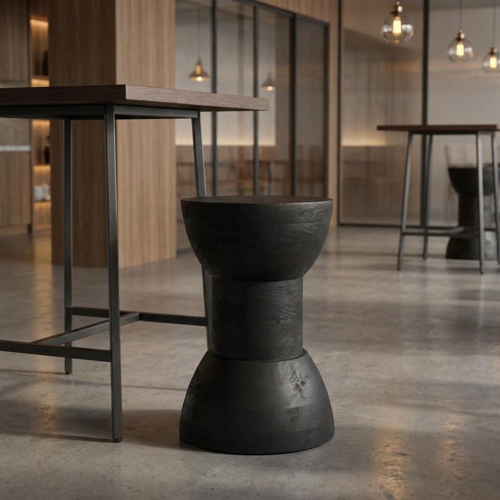 19" Black Solid Wood Backless Bar Chair
