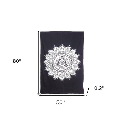80" X 56" Black And White Mandala Cotton Hanging Tapestry