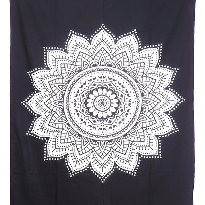 80" X 56" Black And White Mandala Cotton Hanging Tapestry