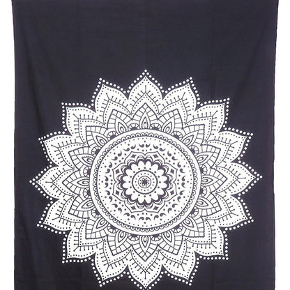 80" X 56" Black And White Mandala Cotton Hanging Tapestry