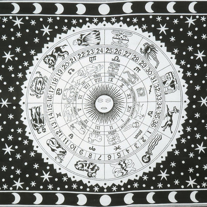 80" X 56" Black And White Cotton Hanging Tapestry