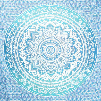 92" X 84" Sea Green And White Mandala Cotton Hanging Tapestry