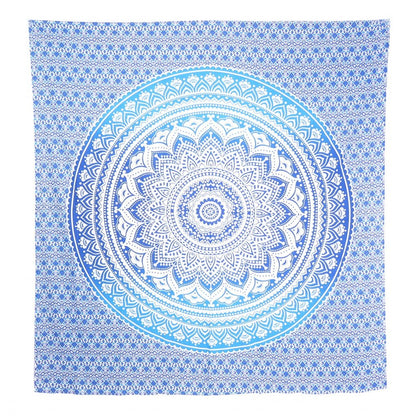 92" X 84" Blue And White Mandala Cotton Hanging Tapestry