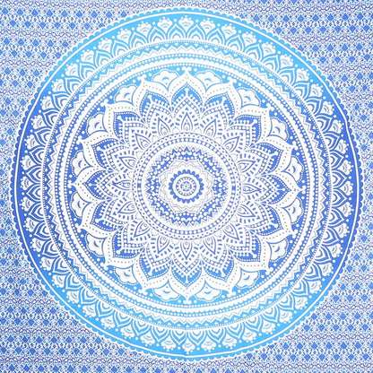 92" X 84" Blue And White Mandala Cotton Hanging Tapestry