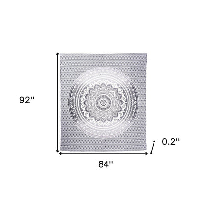 92" X 84" Gray And White Mandala Cotton Hanging Tapestry