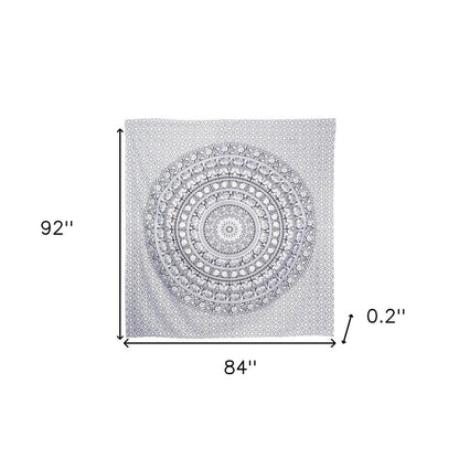 92" X 84" Black And White Mandala Cotton Hanging Tapestry