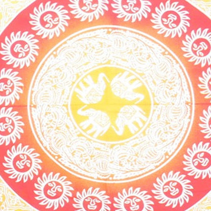 92" X 84" Mustard Red And White Mandala Cotton Hanging Tapestry