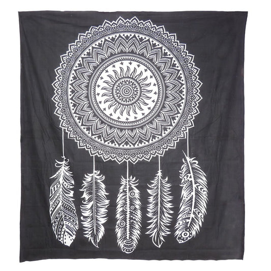 92" X 84" Black And White Abstract Cotton Hanging Tapestry