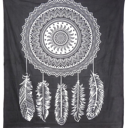 92" X 84" Black And White Abstract Cotton Hanging Tapestry