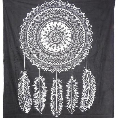 92" X 84" Black And White Abstract Cotton Hanging Tapestry