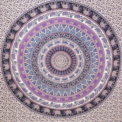 92" X 84" Purple Black And White Mandala Cotton Hanging Tapestry