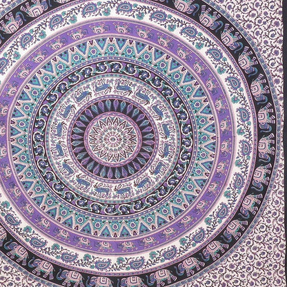 92" X 84" Purple Black And White Mandala Cotton Hanging Tapestry