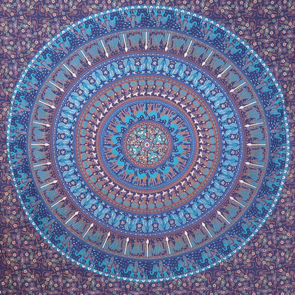 92" X 84" Sky Blue And Purple Mandala Cotton Hanging Tapestry