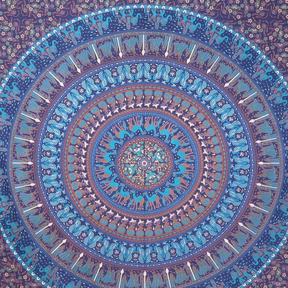 92" X 84" Sky Blue And Purple Mandala Cotton Hanging Tapestry