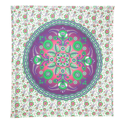 88" X 84" Green Purple And White Floral Cotton Hanging Tapestry