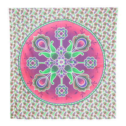 88" X 84" Green Pink And White Floral Cotton Hanging Tapestry
