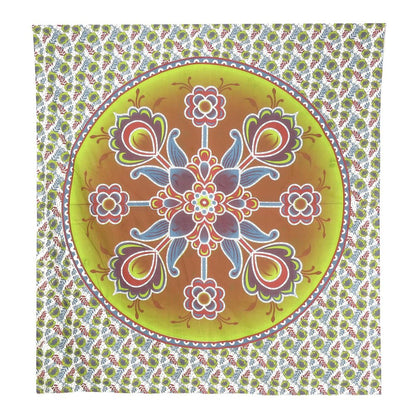 88" X 84" Green White And Yellow Floral Cotton Hanging Tapestry