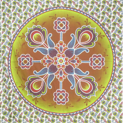 88" X 84" Green White And Yellow Floral Cotton Hanging Tapestry