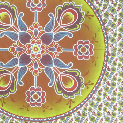 88" X 84" Green White And Yellow Floral Cotton Hanging Tapestry