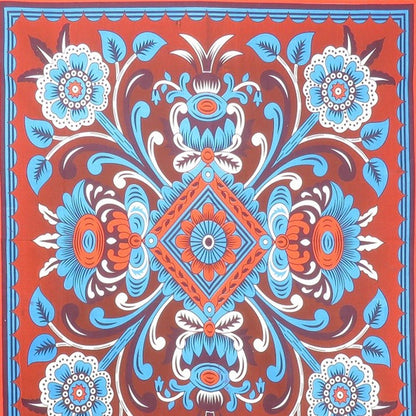88" X 84" Red Blue And White Floral Cotton Hanging Tapestry