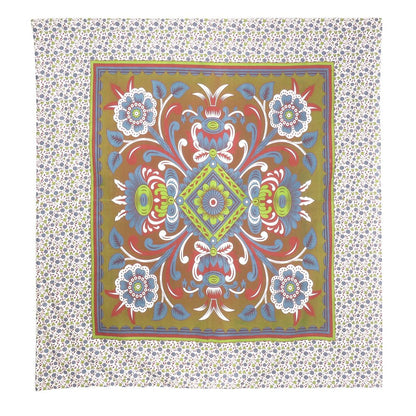 88" X 84" Green Red And White Floral Cotton Hanging Tapestry
