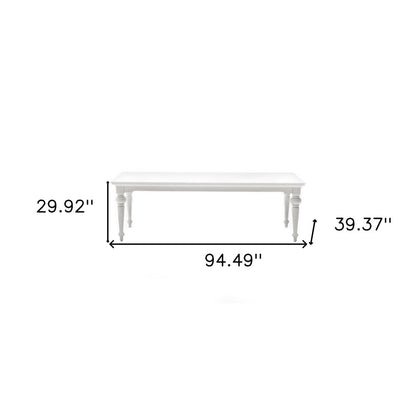 94" White Solid Wood Dining Table