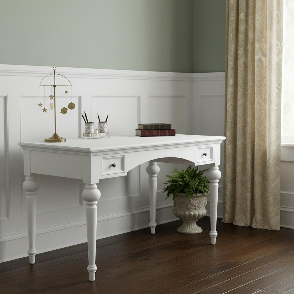 47" White Computer Desk With Two Drawers