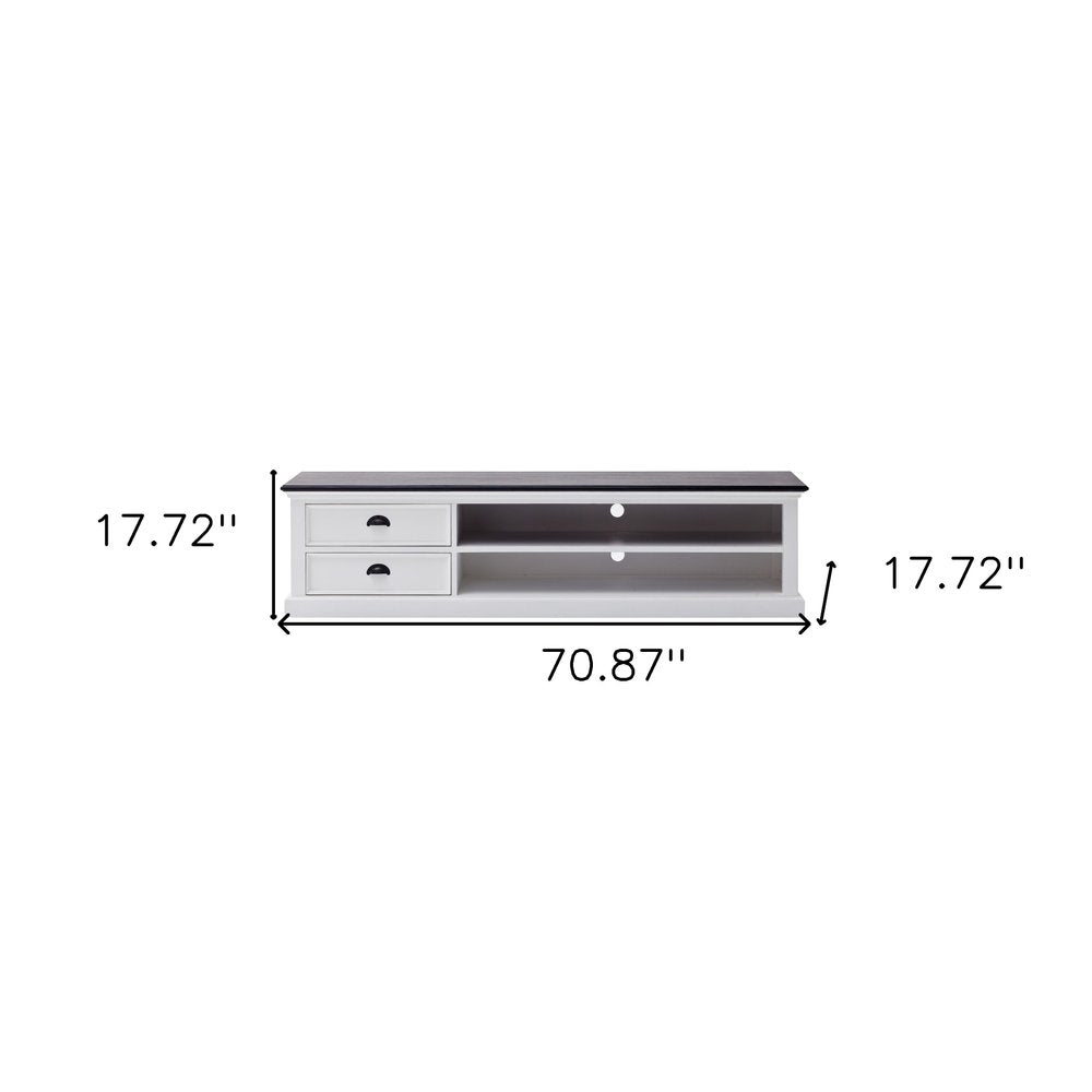 71" Black And White Solid Wood TV Stand