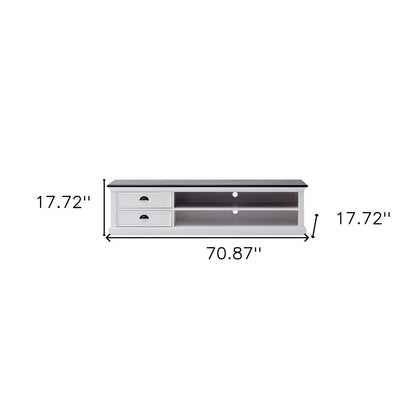 71" Black And White Solid Wood TV Stand
