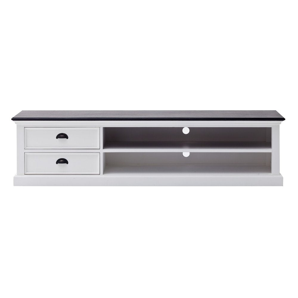 71" Black And White Solid Wood TV Stand