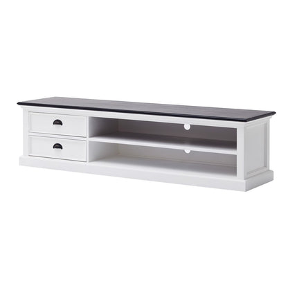 71" Black And White Solid Wood TV Stand