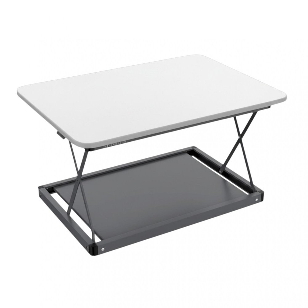 28" Adjustable White and Silver Stainless Steel Standing Desk Converter