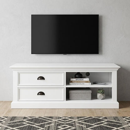 47" White Solid Wood Drawers and Open Shelving Entertainment Center